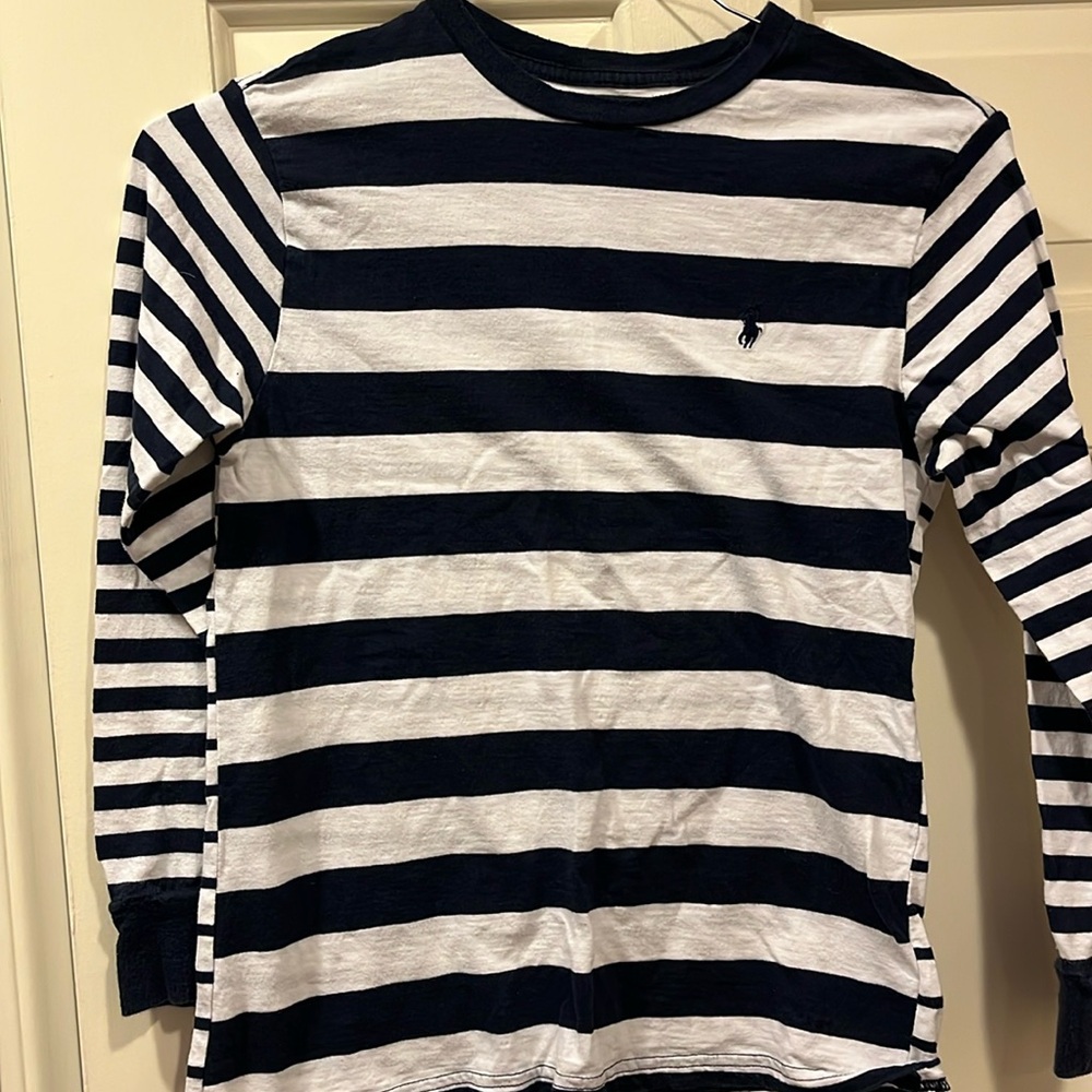 Navy and white long sleeve T-shirt. Boys. Medium 12 Polo Ralph Lauren